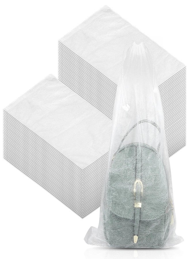 ADLABLD 150 Pcs Dust Bags Drawstring Storage Bag Non Woven Fabric Handbags Storage for Travel Breathable Pouch Portable Storages Organizer for Purse Boot, 18.9 x 12.6 Inch(White) - Image 1